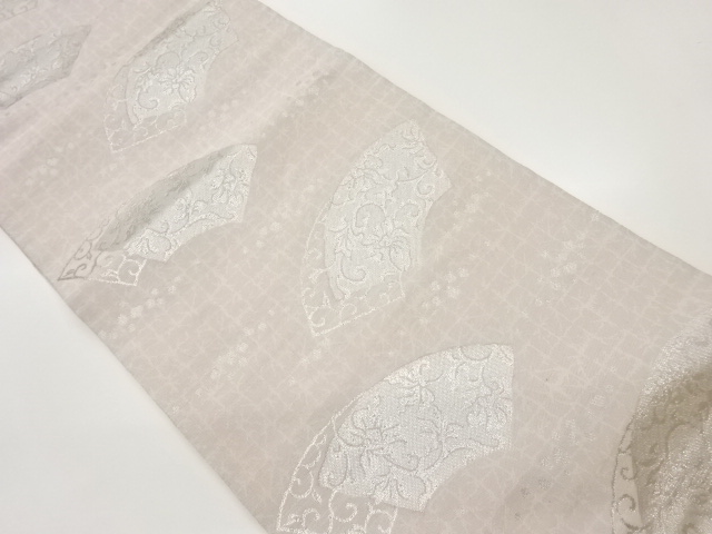 リサイクル　地紙に花唐草・色紙散らし模様織出し袋帯